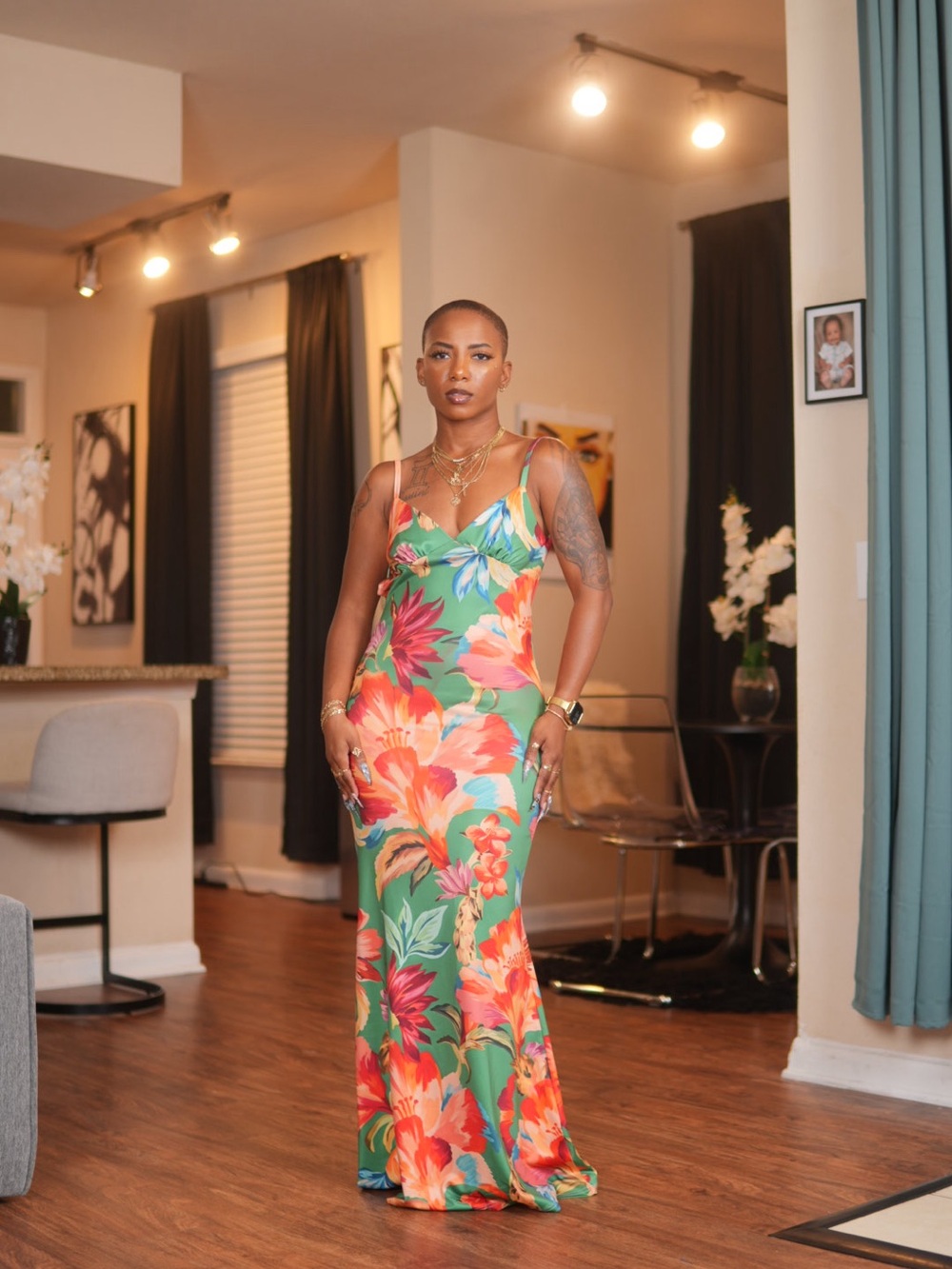 Floral Slip Maxi Dress in Green